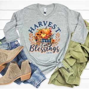 Love in Faith Harvest blessings Medium 3/4 sleeve shirt- Harvest wheelbarrow